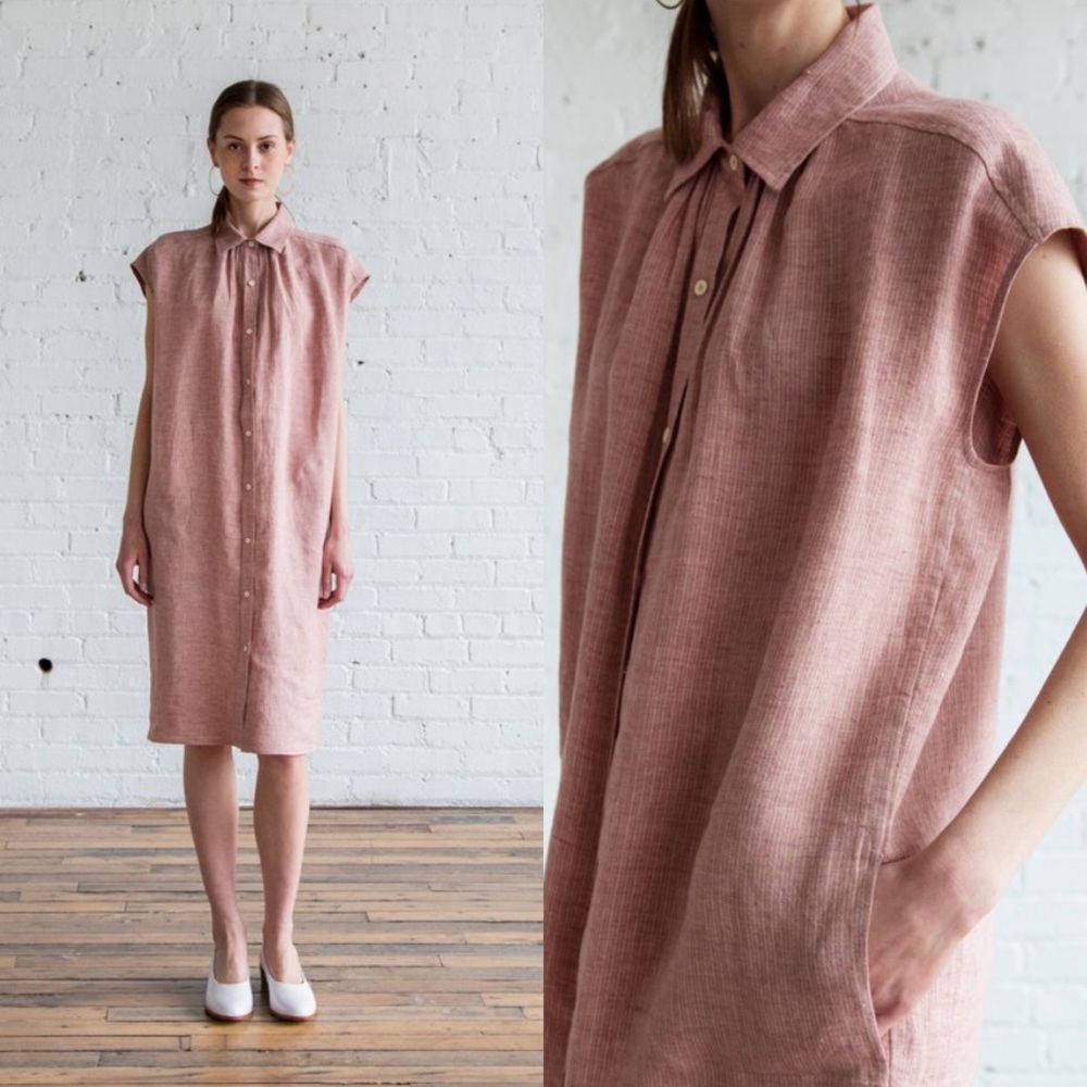 Masscob Linen Shirt Dress in Old Rose